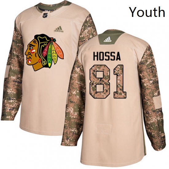 Youth Adidas Chicago Blackhawks 81 Marian Hossa Authentic Camo Veterans Day Practice NHL Jersey
